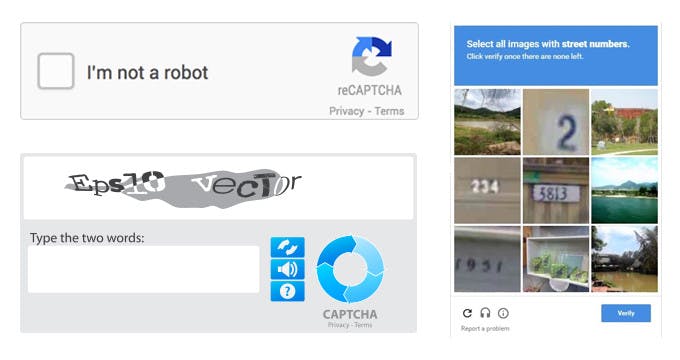 Examples of different CAPTCHAs.